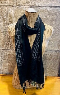 PAÑUELO LANA NEGRO RAYAS TURQUESAA 40X180 CM