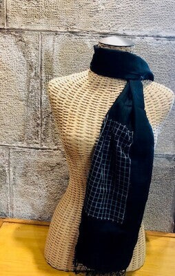 PAÑUELO LANA NEGRO RAYAS TURQUESAA 40X180 CM