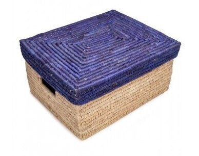 CESTA DOS COLORES TAPA VERDE Y NATURAL 29x22 CM