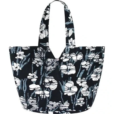 BOLSO TOTE NEGRO ESTAMPADO FLORAL 45X35 CM
