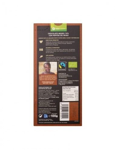 CHOCOLATE BIO 70% PEPITAS 100GR