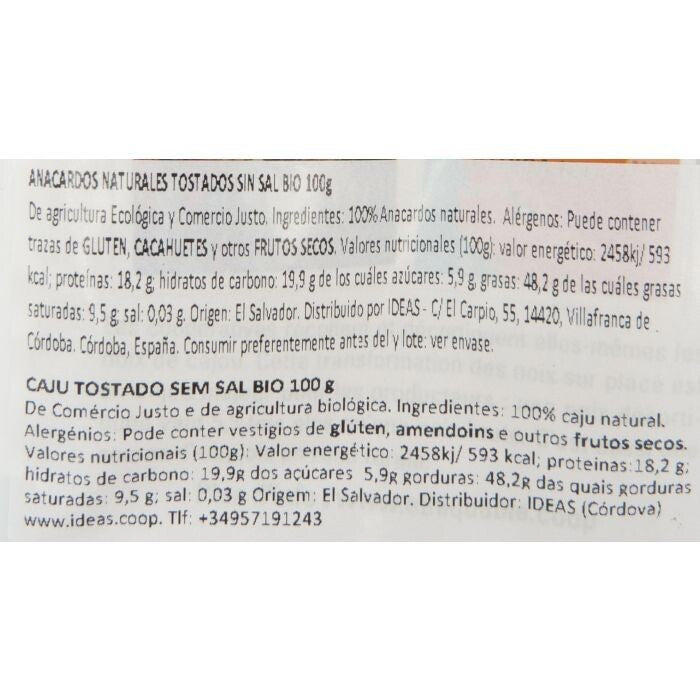 ANACARDO TOSTADO NATURAL BIO 100g