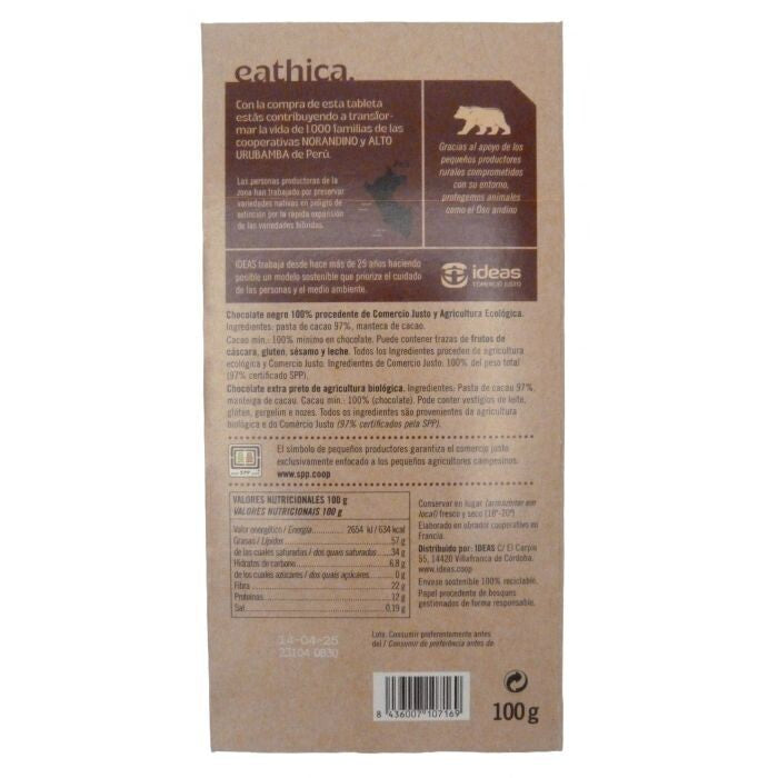 CHOCOLATE  eathica 100%  ALTO URUBUMBA -PERU