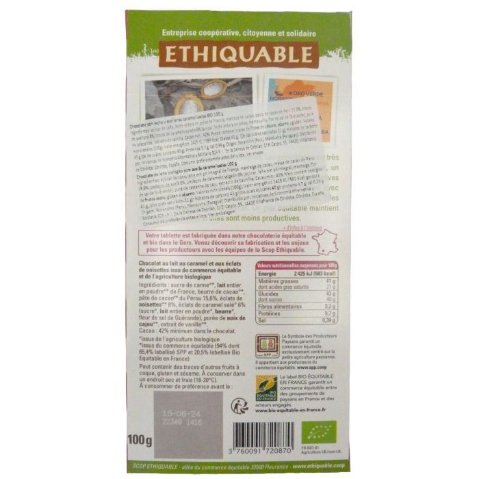 CHOCOLATE LECHE AVELLANAS CARAMELIZADAS BIO 100g