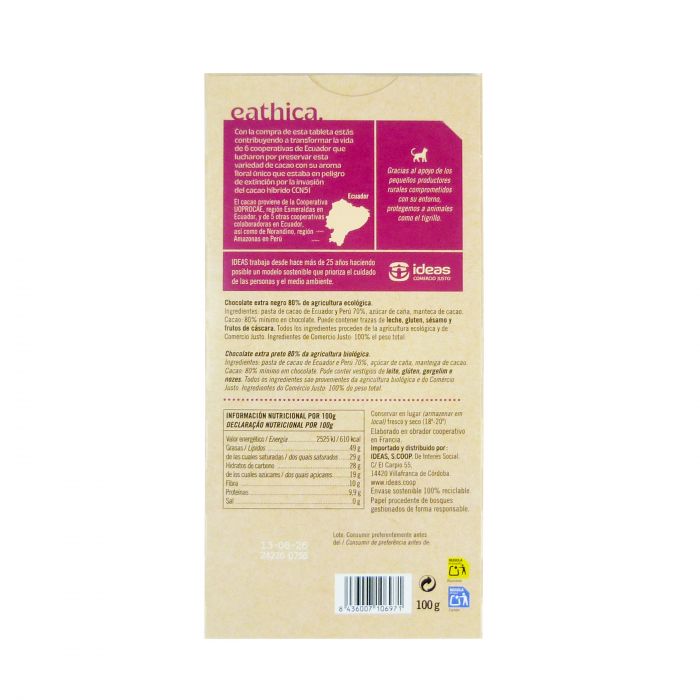 CHOCOLATE eathica  NEGRO 80% BIO 100g