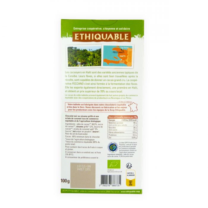 CHOCOLATE NEGRO CON SESAMO CARAMELIZADO BIO 100g