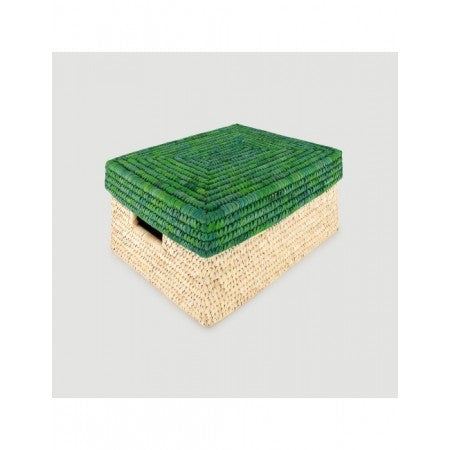 CESTA DOS COLORES TAPA VERDE Y NATURAL 29x22 CM